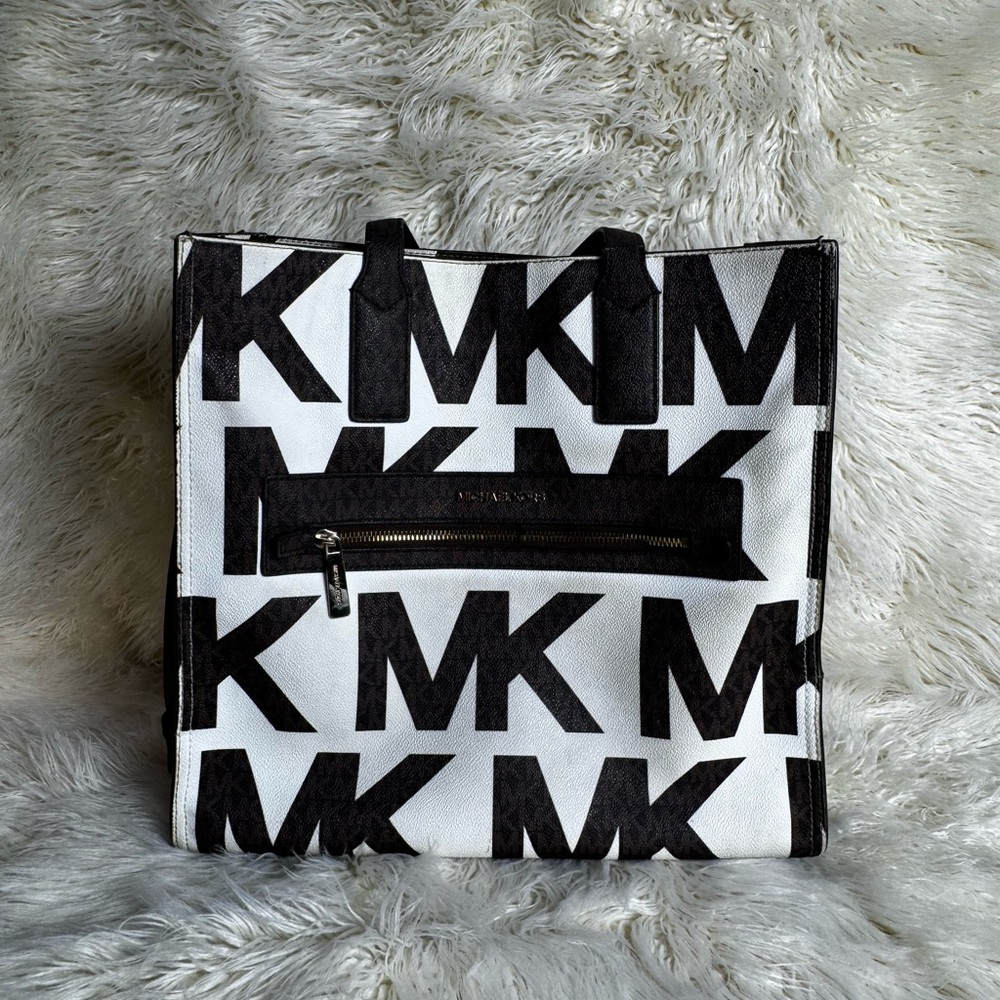 Michael Kors Brown and White Logo Large Tote